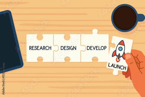 research development r&d innovation business strategy technology development process blocks concept illustration clipart