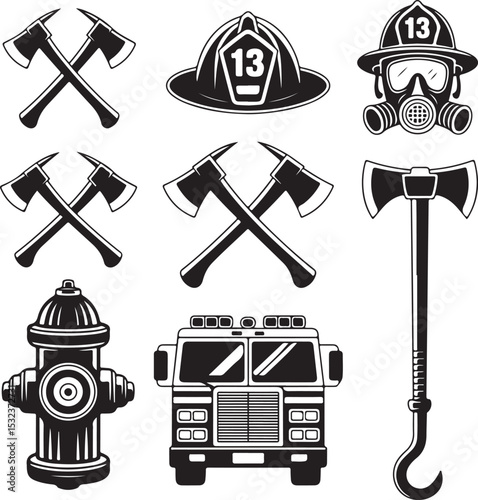 Firefighter Axe Silhouette Collection, a Heroic Rescue Art Design, Ideal for Safety Station Decor and Blaze Control Illustration