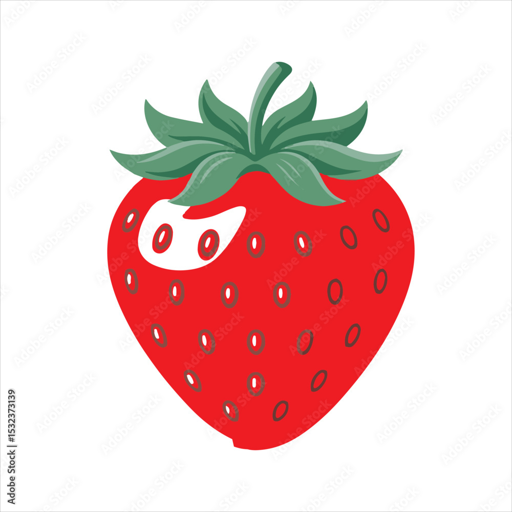 Fototapeta premium Red Strawberry Fruit Vector Illustration,Fresh Strawberry Clipart Isolated,Cartoon Strawberry Flat Design,Ripe Strawberry Icon Graphic,Strawberry Drawing with Green Leaves,Summer Fruit Strawberry