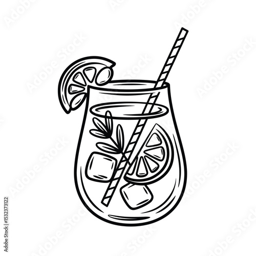 Refreshing iced drink with lemon and herbs illustration