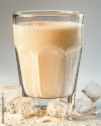 Creamy Beige Milkshake with Melting Ice Cubes