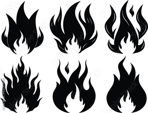 Set of black fire icons and symbols vector silhouette, Fire Silhouette Bundle vector design
