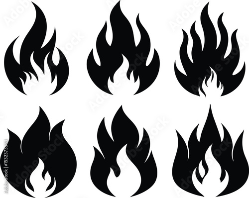 Set of black fire icons and symbols vector silhouette, Fire Silhouette Bundle vector design