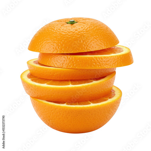 Stacked orange slices isolated on transparent background