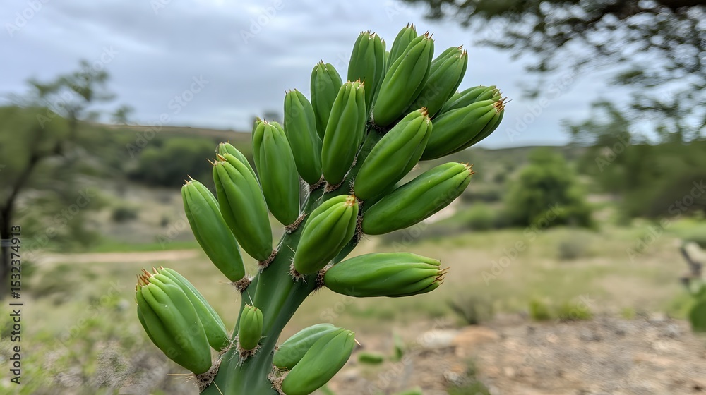 Closeup Green Cactus Buds Desert Landscape Closeup Green Cactus Buds Desert Landscape