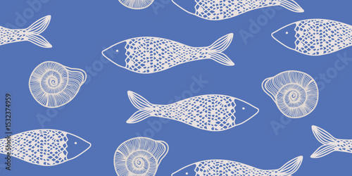 Fish and Seashells on Blue Flyer Pattern