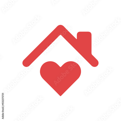 house icon with heart, Home and heart symbol, Love and home illustration, Red house with heart icon, Home sweet home icon, Cozy home symbol with heart vector illustration red