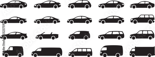 Car Silhouette Collection with Curves, a Dynamic Road Art Design, Ideal for Automotive Decor and Vehicle Illustration