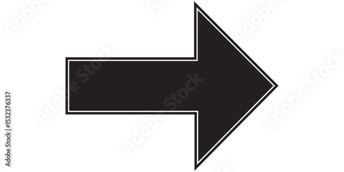 Long arrow. Black arrow pointing right. Black large arrow pointing right. Bold thine long arrow. Flat style long arrow symbol on a white background. Vector illustrator.