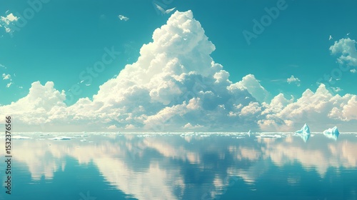 Arctic Ocean Panorama with Icebergs and Cloudscape