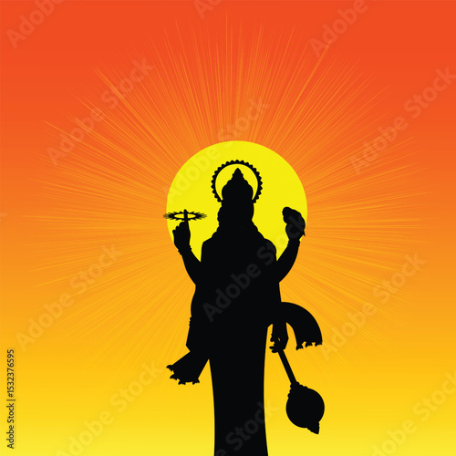 Silhouette of God Vishnu. Lord Vishnu is the protector deity in Hindu mythology.Tamils worshipped Vishnu as the god of forests and forest-related places.