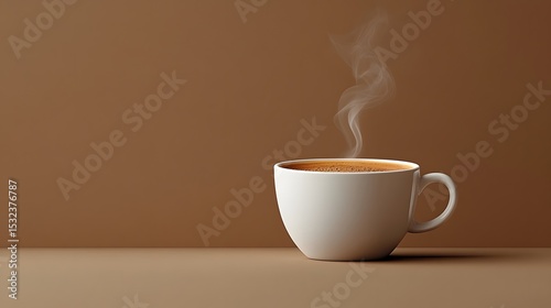 Cup of Steaming Coffee on Brown Background