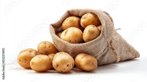 A bag of potatoes is sitting on a white background