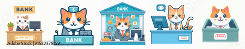 vector of a cat bank teller