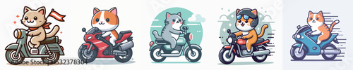 vector of a cat riding a motorbike