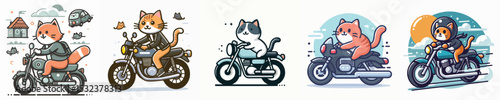 vector of a cat riding a motorbike