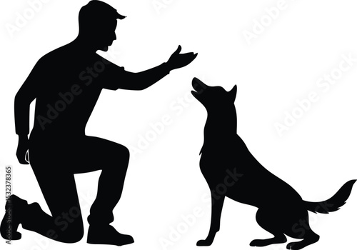 A man training a dog silhouette, A minimalistic vector illustration of a man training a dog