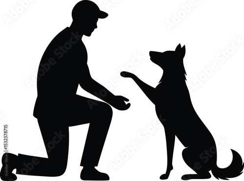 A man training a dog silhouette, A minimalistic vector illustration of a man training a dog