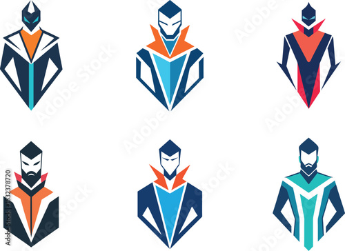 Geometric Superhero Logo Designs a set of modern abstract masculine branding icons perfect for a company needing a strong and stylish identity