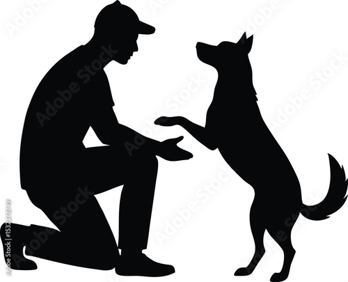 A man training a dog silhouette, A minimalistic vector illustration of a man training a dog