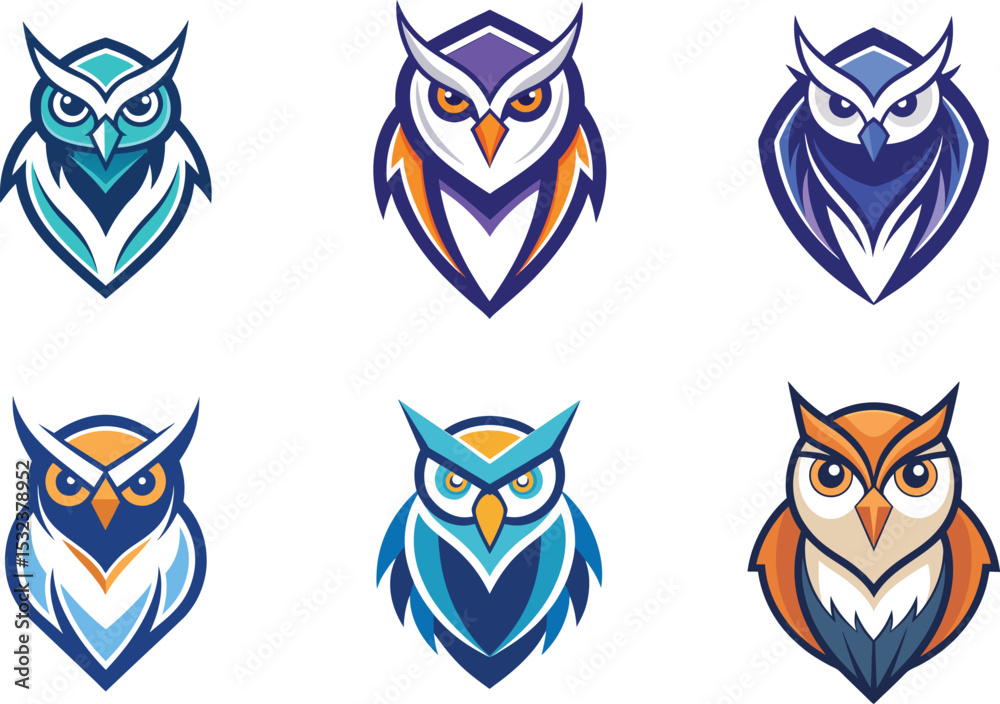 Obraz premium Six Colorful Owl Logos Perfect for Branding Design Needs a Mascot or Icon