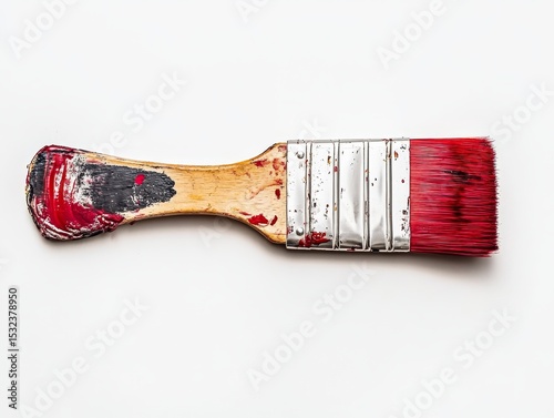 A paintbrush, all alone, against a white backdrop.
