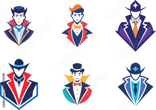 Stylish Gentleman Logo Set Perfect for Branding Projects Featuring Diverse Hats and Suits