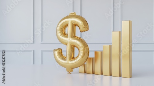 Gold dollar sign balloon and rising bar graph
