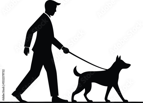 A man walking with dog line art silhouette vector illustration