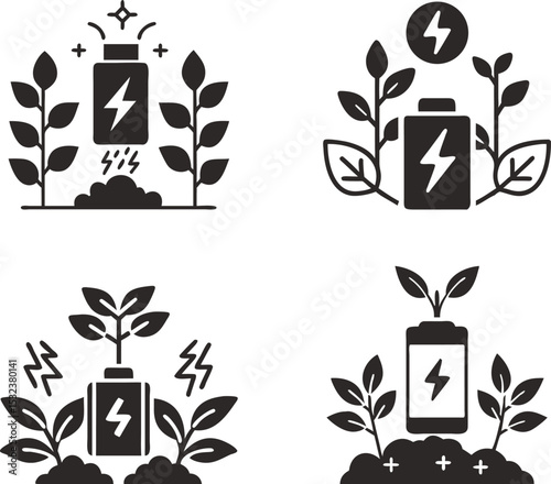 Green energy battery power nature growth eco friendly technology vector illustration symbol