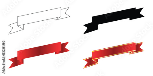 Ribbon design in various style outline, flat, and gradient color