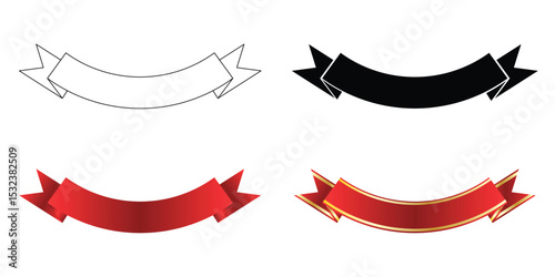 Ribbon design in various style outline, flat, and gradient color