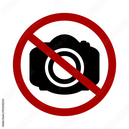 Sign prohibiting photography on white background. Vector illustration.