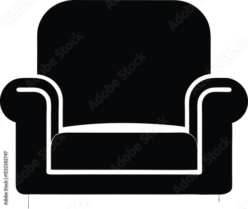 Armchair silhouette line art vector illustration. Classic cushioned armchair silhouette isolated design