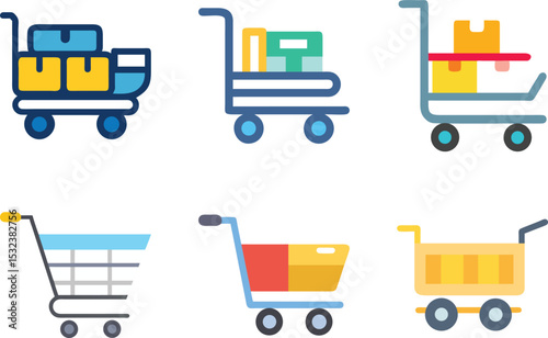 Six icon Assorted Shipping Cart Icons for Ecommerce and Retail Applications