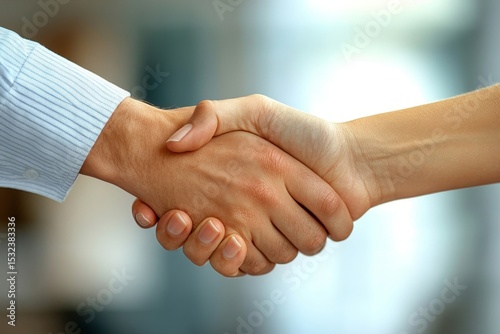 Close-up view of agent and client shaking hands after signing a contract for buying a new apartment., Generative AI
