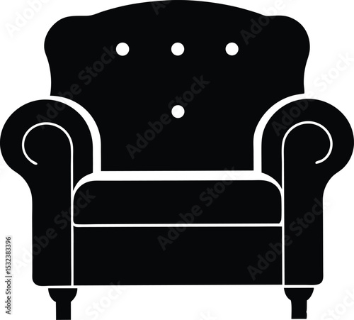 Armchair silhouette line art vector illustration. Classic cushioned armchair silhouette isolated design