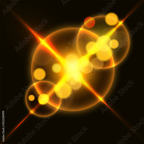 Futuristic energy core with radiating particles and bright light beams. Vector illustration.	