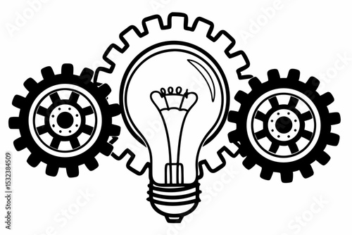 Flat Style Illustration of Innovation with Lightbulb and Gears