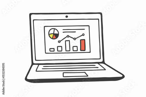 Minimal Flat Illustration of Business Analytics Dashboard on Laptop Screen