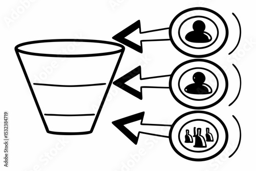 Flat Vector Illustration of Digital Marketing Funnel with Icons and Arrows