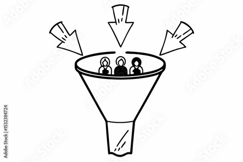 Flat Vector Illustration of Digital Marketing Funnel with Icons and Arrows