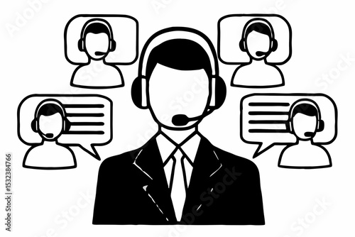 Flat Illustration of Customer Support Agent with Headset and Chat Bubbles