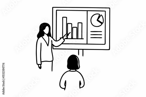 Minimal Flat Design of Business Presentation with Charts and Laptop