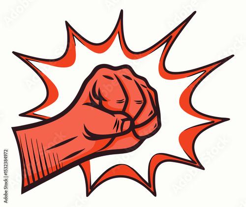 Red Fist Punching Power Comic Book Style Illustration