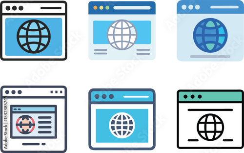 Six icon Collection of web browser window icons showing different designs and styles