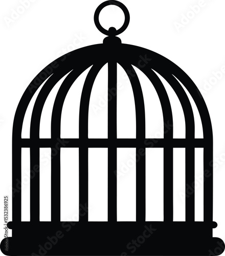 Empty bird cage silhouette icon vector. birdcages with bird silhouette vector, Bird cage icon design