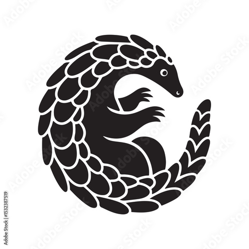 Curled Pangolin Silhouette Icon Design