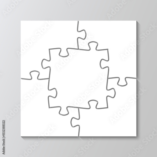 Puzzle infographic with 5 pieces. Jigsaw puzzle business presentation with steps, parts of process diagram. Puzzle square grid. Business presentation for info graphics. Vector illustration