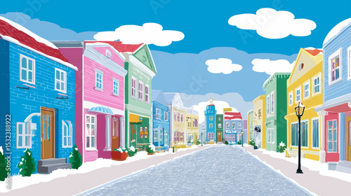 Vibrant Vector Art Townscape with Colorful Buildings